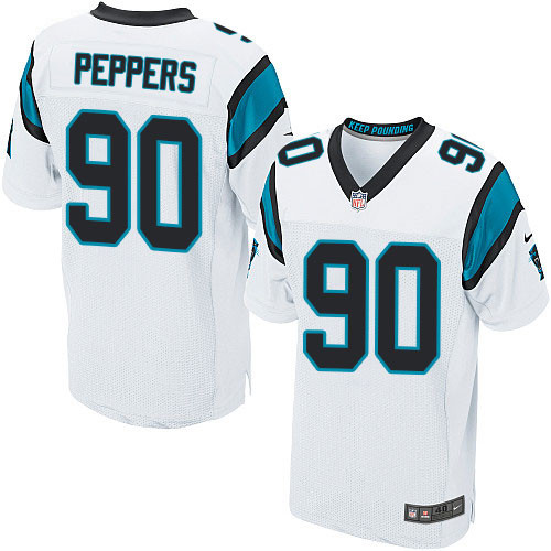 Nike Panthers #90 Julius Peppers White Men's Stitched NFL Elite Jersey - Click Image to Close